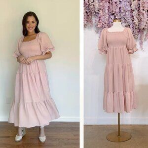 Morning Lavender Pink Puff Sleeve Tiered Dress